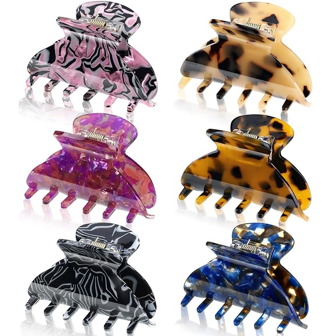 WILLBOND 6 Pieces Medium Hair Claw Clips for Thin Hair 2.6 Inch Tortoise Shell Clip Banana Jaw Hairpin French Style Barrettes Head Accessories for Women Girls(Delicate Patterns)