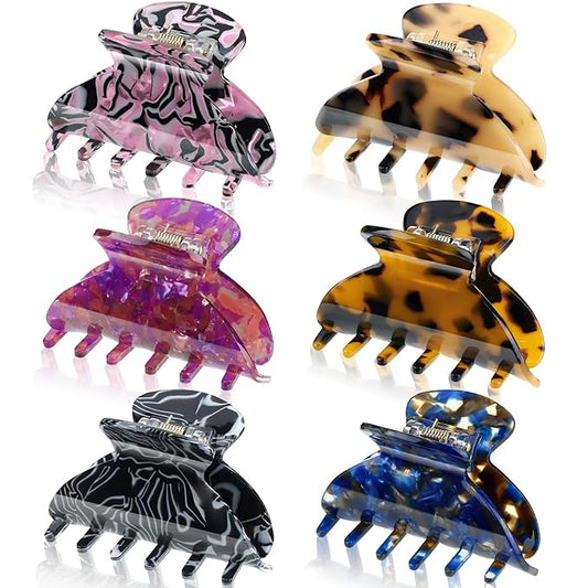 WILLBOND 6 Pieces Medium Hair Claw Clips for Thin Hair 2.6 Inch Tortoise Shell Clip Banana Jaw Hairpin French Style Barrettes Head Accessories for Women Girls(Delicate Patterns)