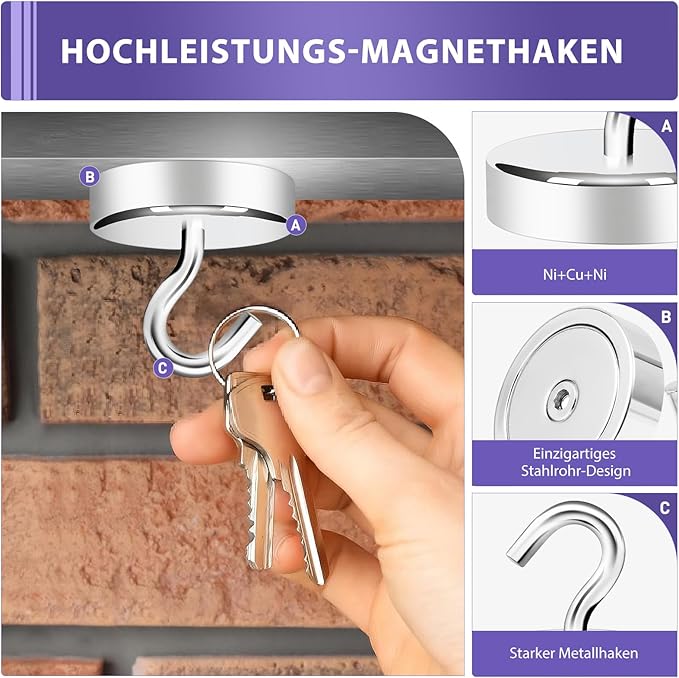 Neosmuk Magnetic Hooks, Cruise Ship Essentials, 100lb+ Heavy Duty Magnetic Hooks for Cruise Cabins, Refrigerator, Grill, Hanging, and Travel | Extra Strong Must-Haves Magnet Hook,Silver,Pack of 20