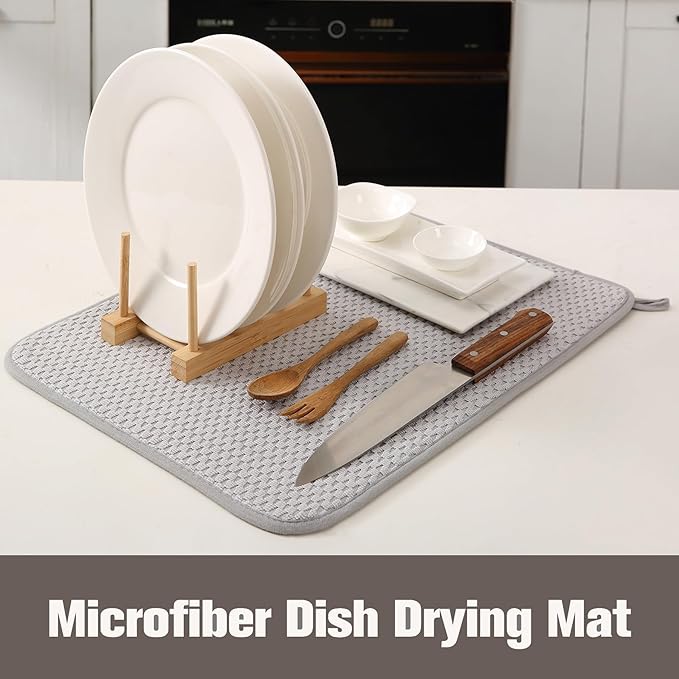VESHE 2 Pack Microfiber Dish Drying Mat for Kitchen Counter,Ultra Absorbent Dish Drainer Mat ,Dish Drying Pad , Dish Rack Mat 20×15 Inch (Silver Gray)