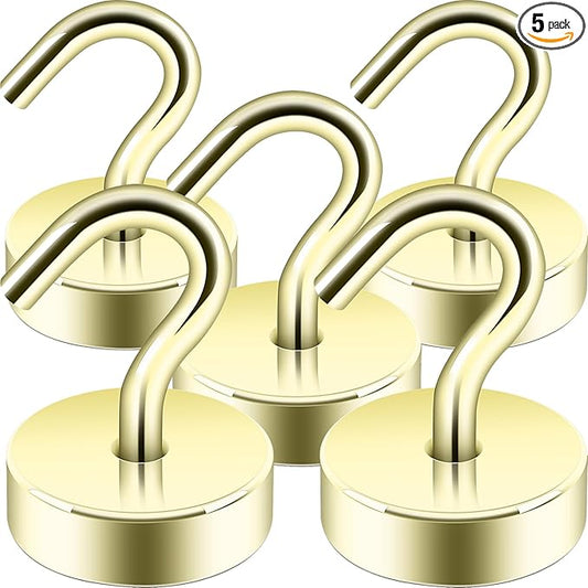 Neosmuk Magnetic Hooks, Cruise Ship Essentials, 40lb+ Heavy Duty Magnetic Hooks for Cruise Cabins, Refrigerator, Grill, Hanging, and Travel | Extra Strong Must-Haves Magnet Hook,Gold,Pack of 5