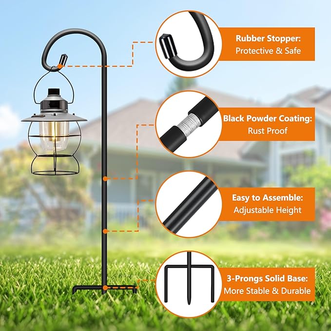Gtongoko 48 Inch Shepherds Hooks for Outdoor 4 Pack Garden Hooks for Hanging Plants, Lanterns, Bird Feeders, Solar Lights, Mason Jars, Weddings Decor, Adjustable, Matte Black