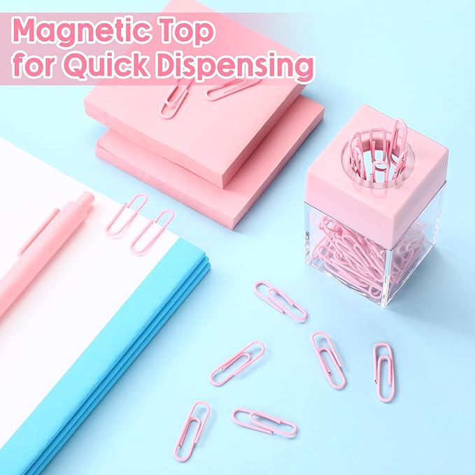 Outus 4 Pieces Magnetic Paper Clip Dispenser Holder Paperclip Dispenser for Desk, School, Office(Pink)