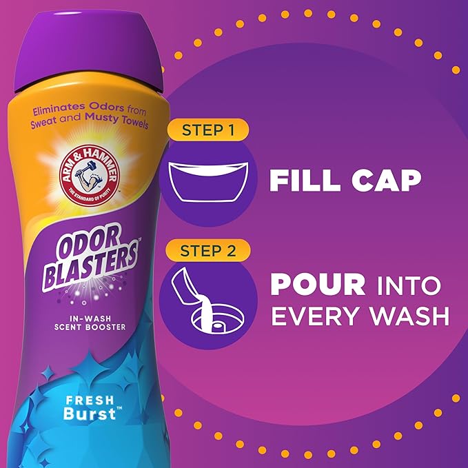 ARM & HAMMER Odor Blasters In-Wash Laundry Scent Booster, Eliminates Tough Odors, Fresh Burst Scent, 24 oz Bottle (Pack of 4)