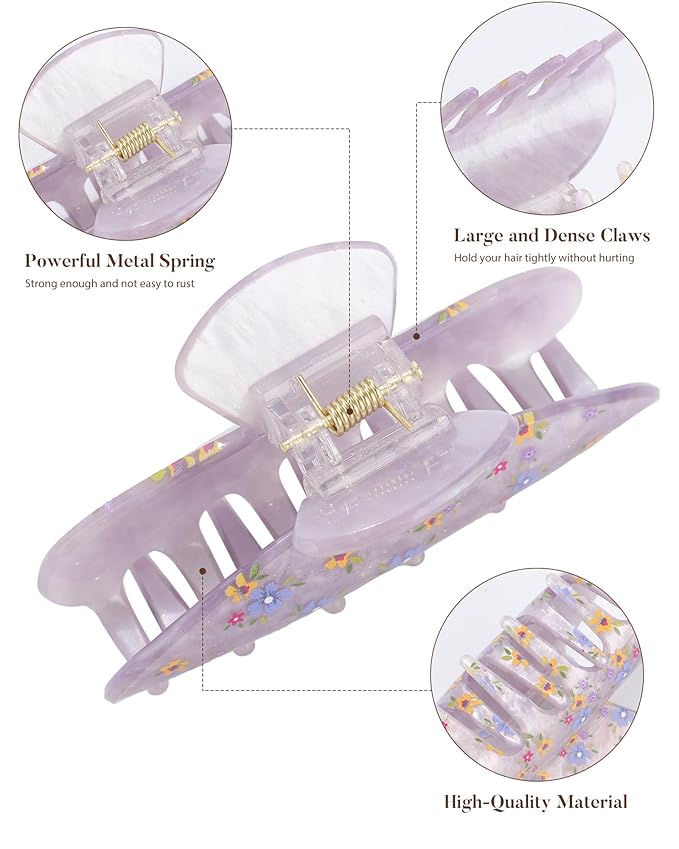 4Pcs Large Acrylic Clips - Big Non-Slip Banana Barrettes for Thick Hair, Strong Hold Jaw Clips for Women Girls