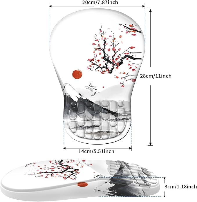 YIWEI Ergonomic Mouse Pad with Wrist Rest - Comfortable Office Mousepad with Memory Foam Wrist Support for Carpal Tunnel Relief, Mouse Pads with Non-Slip Base for Gaming and Home (Landscape Painting)