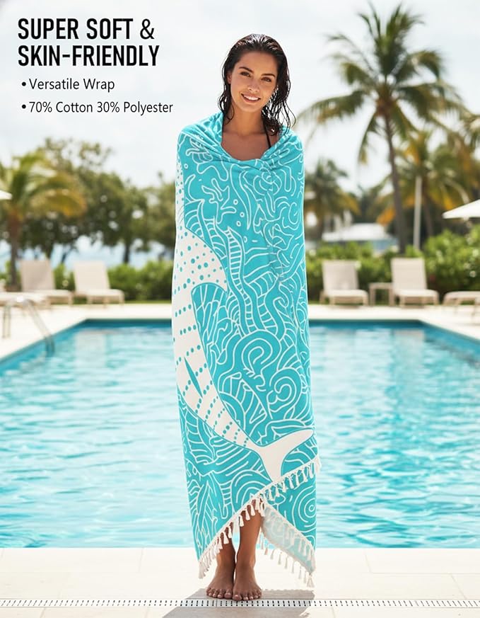 Oversized Turkish Beach Towel Blanket Cotton Giant XL Sandproof Towels Huge Linen XXL Extra Large Big Throw Quilt Blankets for Adults Cloud Travel Camping Glamping Accessories Essentials Whale Shark