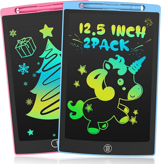2 Pack LCD Writing Tablet for Kids, 12.5 inch Colourful Doodle Board Erasable Drawing Tablet for Kids, Educational Learning Travel Toys Birthday Christmas Gifts for 3 4 5 6 7 Girls Boys(Pink+Blue)