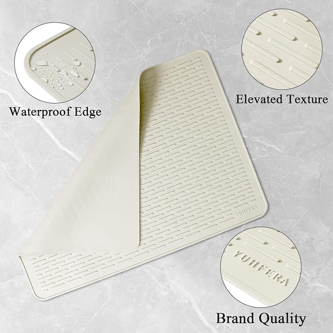 YUHFERA Stove Top Cover for Electric Stove - Silicone Stove Mat for Glass Top, Glass Cooktop Protector, XL Dish Drying Mats for Kitchen,Oven Covers for Electric Stove (Beige,28 x 20)