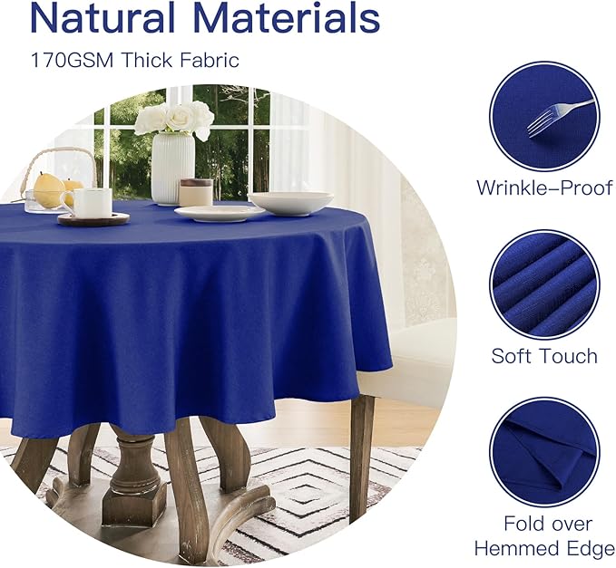 Veblandy Tablecloth Linen Textured Waterproof & Stain Resistant Table Cloth Wrinkle Free Decorative Fabric Farmhouse Table Cover for Dining/Party/Buffet/Wedding, 60 x 60 Inch, Royal Blue