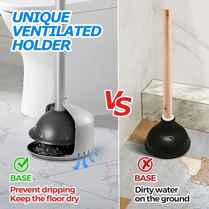 FORASTO Toilet Plunger with Holder,Plungers for Bathroom with Holder,Heavy Duty Plunger with Cover,Bathroom Decor，Bathroom Accessories，Toilet Bowl Cleaners,Charcoal Gray