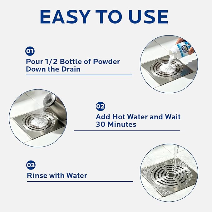 Sink and Drain Cleaner Powder: All-Purpose Pipe Opener for Kitchen Bathroom Pipes and Floor Drains – Reliable Drain Clog Remover for Home Plumbing Maintenance（4 pack）