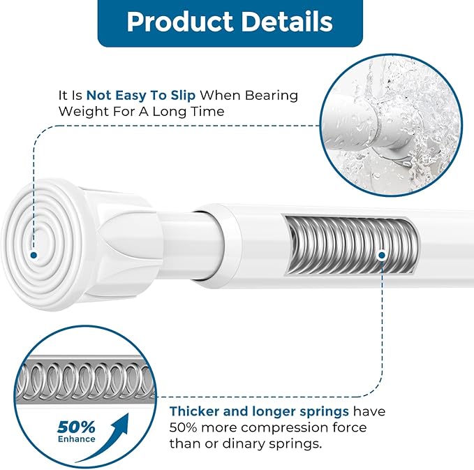 AIZESI Spring Tension Curtain Rods Short Tension Rod (White,28" to 48"-1Pcs)