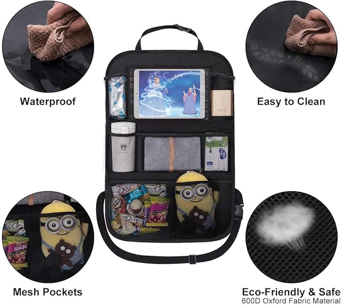 ONE PIX Backseat Car Organizer Mats, Back Seat Organizers and Storage Bag with Touch Screen Tablet Holder for Kids, Toddlers, Seats, Travel Accessories, Road Trip Essentials (2PCS)