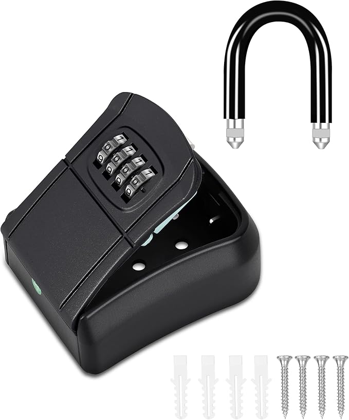 Portable Key Lock Box,Key Holder Safe Security Lock Box for Indoor, Outdoor, Garage, Garden, Store (2, Black)