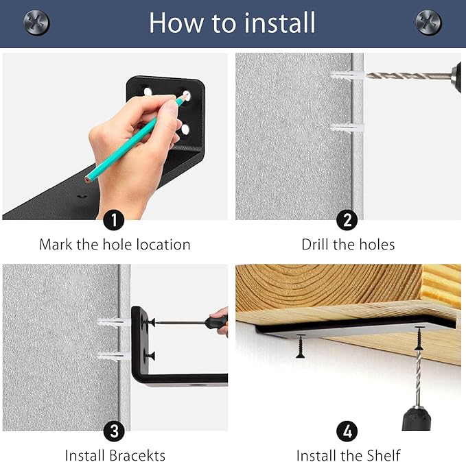 MLOQI 6 Pack Heavy Duty Shelf Brackets, L Brackets for Shelves, 5mm Thick Floating Shelf Bracket Up to 50KG Capacity (12Inch)