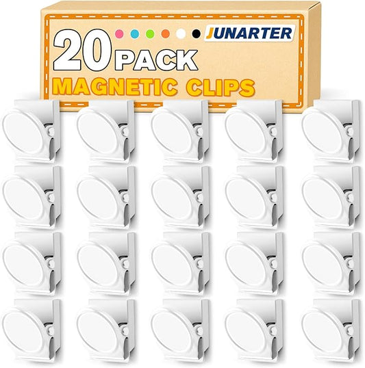 20 Pack Magnetic Clips Heavy Duty, White Magnet Clips for Fridge, Refrigerator Magnets, Strong Magnetic Clip, Scratch Free Magnets with Clip for Whiteboard, Refrigerator, Cruise, Locker
