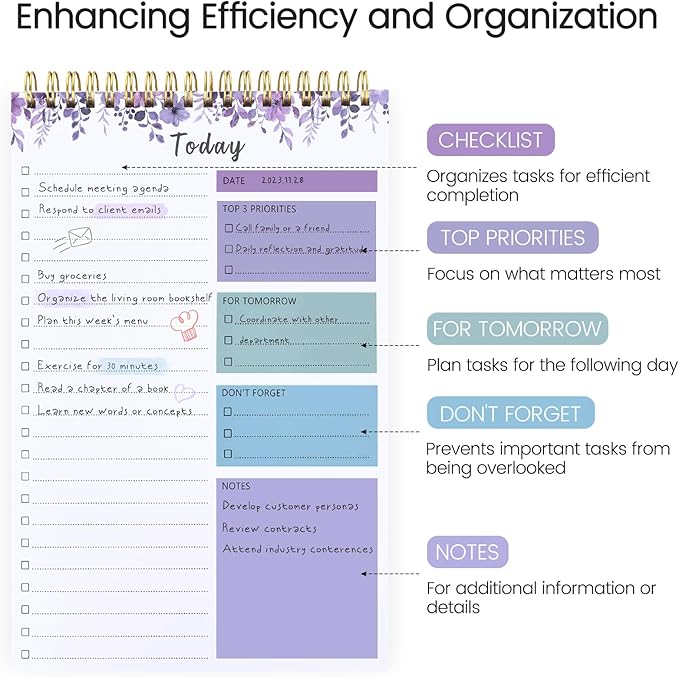 To Do List Notepad - To Do List Notebook for Work with 52 Sheets, Undated Daily Planner Perfect for Enhanced Productivity and Goal Achievement - Violet Whispers