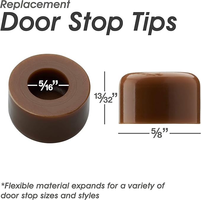 Premium Rubber Door Stop Stud Replacement Tips – Doorstopper Bumpers, Spring Hinge End Caps for Wall & Floor Protection – Universal Size (Brown)