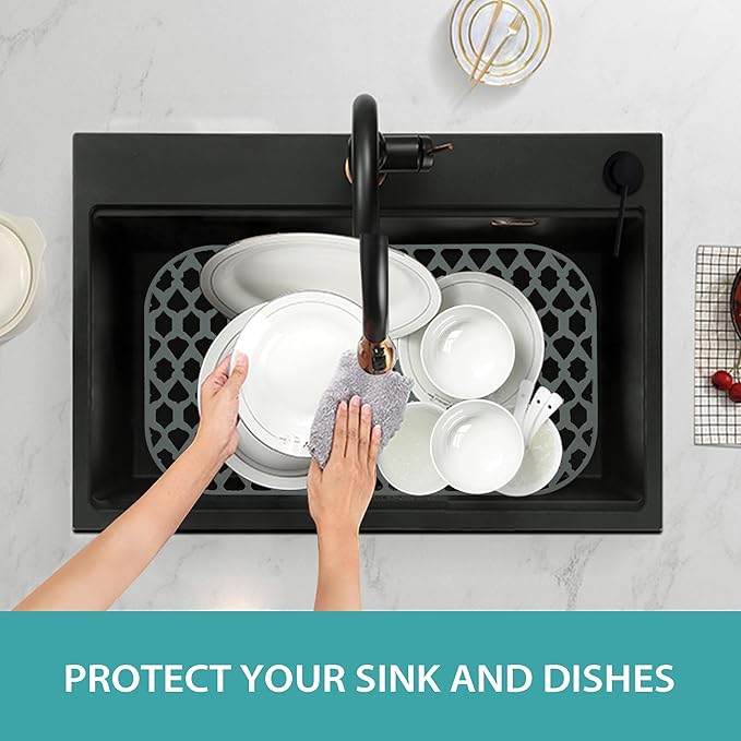Sink Protectors for Kitchen Sink, Kitchen Sink Accessory - Silicone Mats Grid for Stainless Steel Strainer Bottom of Farmhouse Porcelain sinks (22”x13”, Rear Drain)