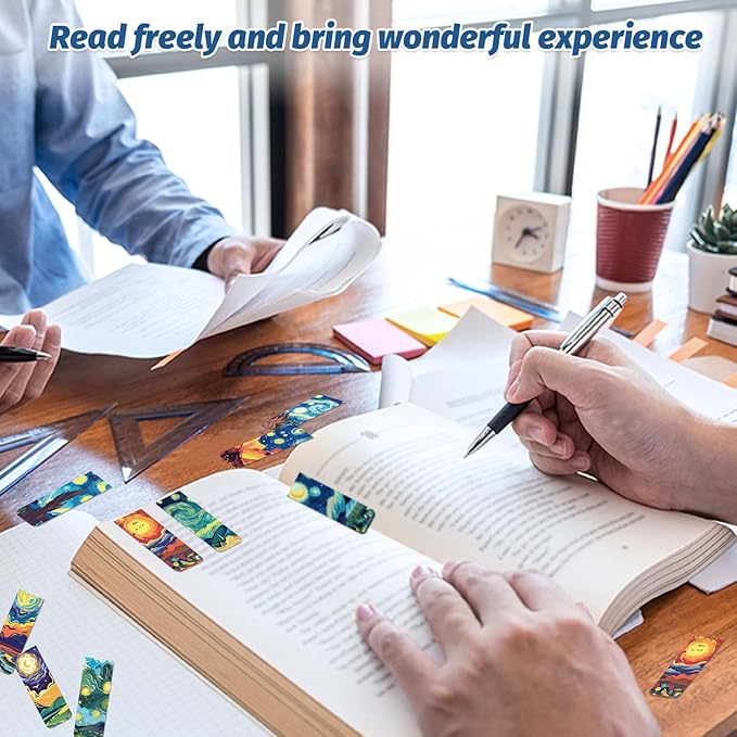 48 Pieces Magnetic Bookmarks Magnet Page Markers - Book Marks for Reading Women & Men with Storage Boxes - Cute Magnet Bookmark Clips for Reading Pleasure（Oil Painting）