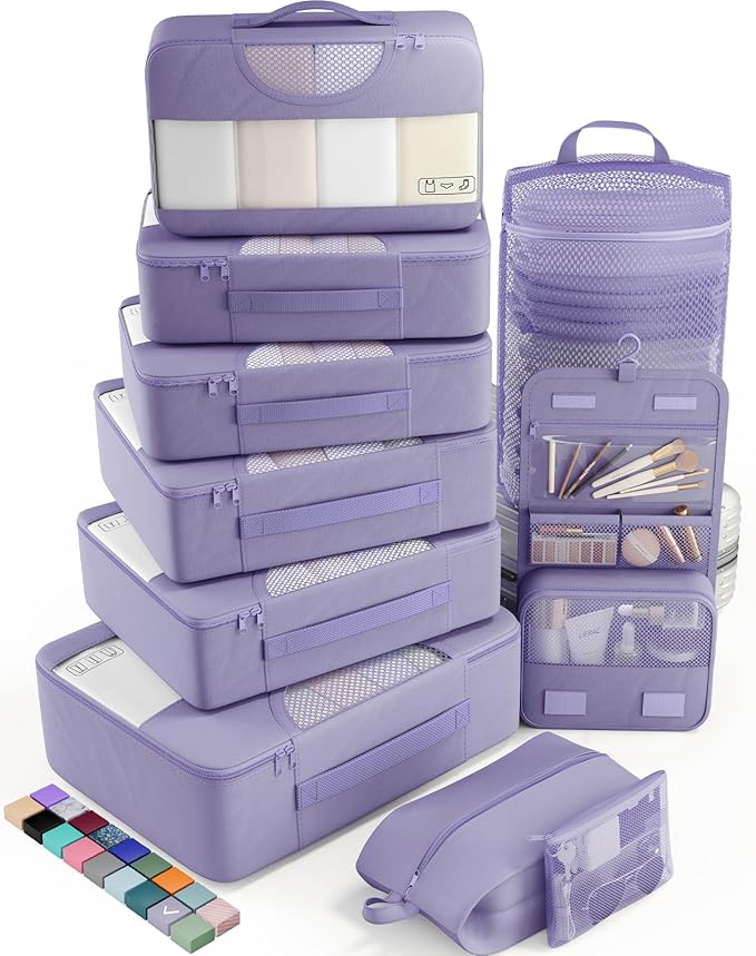 Veken 10 Set Packing Cubes for Travel Essential, Suitcase Organizer Bags in 4 Sizes, Carry-On Luggage Accessories with Large Laundry & Hanging Toiletry Bag, Must-Have for Airplane, Road Trip & Camping