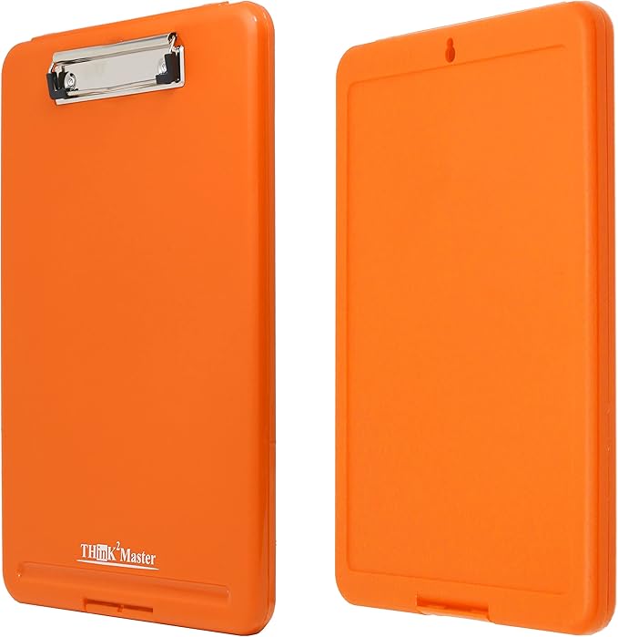 Think2Master [3 Pack] Orange Plastic Storage Clipboard. | 25% Heavier & Sturdier| Heavy Duty and Won’t Flex Like Other Brands (Compare The Weight). Storage Compartment Holds 150 Letter Sized Paper.