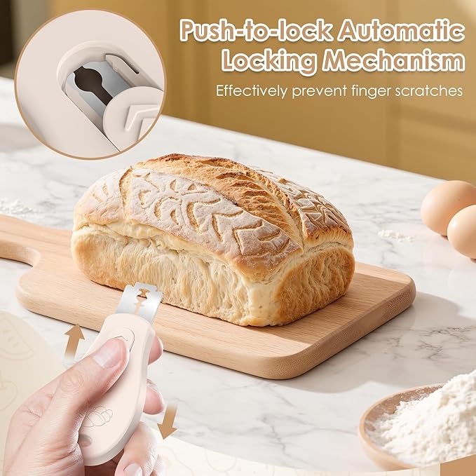 Bread Lame Sourdough Scoring Tool, Extractable & Magnetic Bread Scoring Tool, Scoring Knife for Bread Baking, Bread Razor for Homemade Bread, Sourdough Scorer Tool, Includes 5 Razor Blades-Beige