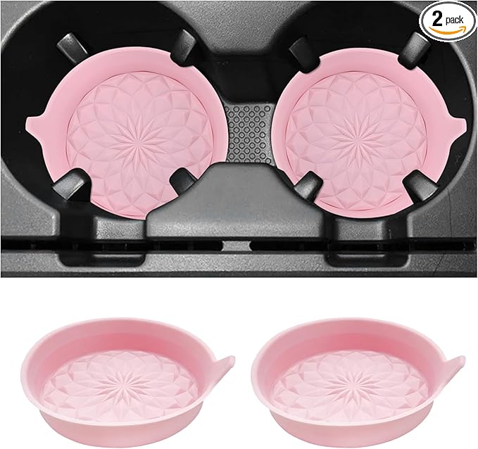 2 PCS Car Cup Holder Coasters, 2.75 Inch Anti-Slip Insert Silicone Car Coaster Drink Mat, Shockproof Universal Auto Cup Coasters for Most Vehicles, Car Interior Accessories (Pink)