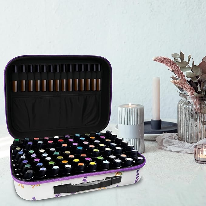 EVA Essential Oil Storage Carrying Case, 70 Bottles, Essential Oils Box for 5ml 10ml 15ml Roller Bottles Travel Storage Organizer Bag for doTERRA & Young Living (Flower Pattern)