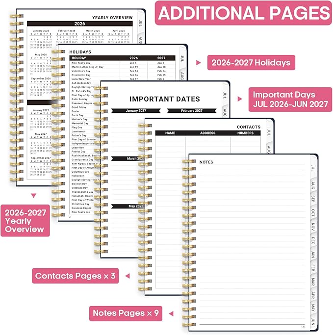 Academic Planner 2026-2027, Weekly and Monthly Calendar Book, July 2026 – June 2027, Hardcover Planner with Tabs, Perfect for Teachers, Students, Women & Men, A4 (8.5" x 11") - Jellyfish