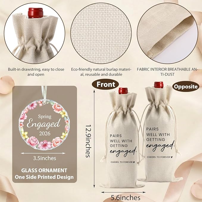 Engaged Gifts Engagement Gifts for Couples Her, Engagement Party Decorations for Women Couple Bride Wedding Our Spring Engaged Wine Bag Acrylic Ornament 2026