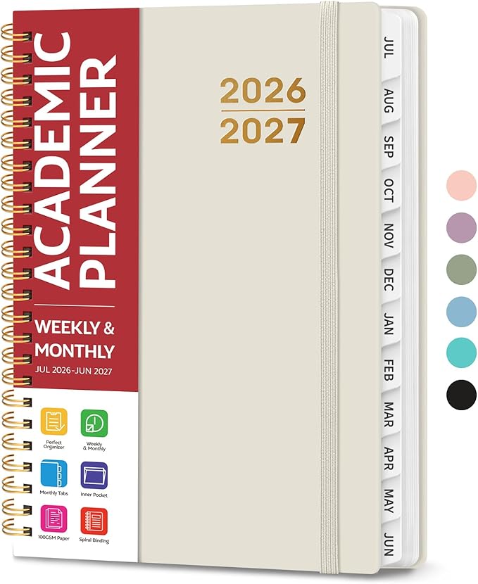 Planner 2026-2027 for Women & Men, Academic Monthly and Weekly Calendar Planner, Jul 2026 - Jun 2027, A5 (6.3" x 8.5"), Teacher Student Planning Book with Tabs, Ideal for Office School Supplies - Beige