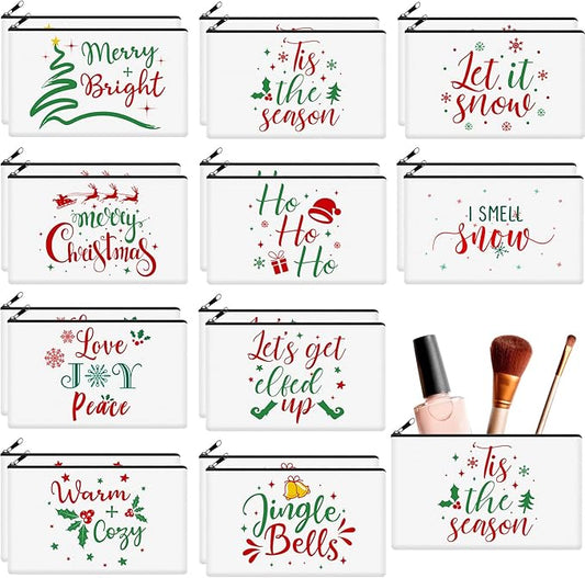 Reginary 20 Pieces Christmas Cosmetic Bag Bulk for Women, Christmas Makeup Bags Gifts with Zipper Toiletry Bag Pouch Travel Accessory Organizer Xmas Gifts, 7 x 4.3 Inches