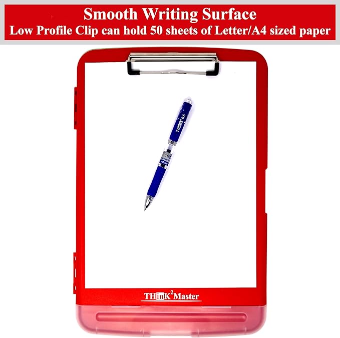 Think2Master Red Plastic Storage Clipboard with Pencil Holder. | 25% Heavier & 25% Sturdier| Heavy Duty. Must Have for Nurses, Teachers & Classrooms.