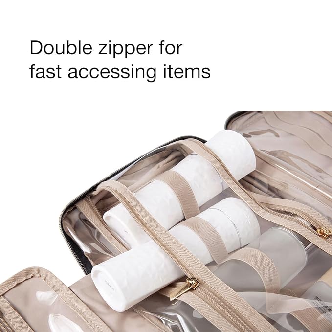 BAGSMART Large Toiletry Bag Travel Bag with Hanging Hook, Water-resistant Makeup Cosmetic Bag Travel Organizer for Accessories, Shampoo, Full Sized Container, Toiletries