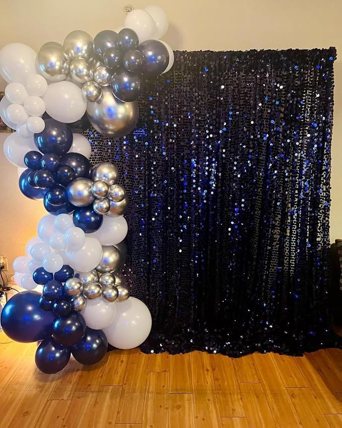 PTGOLUO 153Pcs Navy Blue and Silver Balloons Garland Arch Kit with Stars -22 18 12 10 5 inch Different Size Royal Blue White Silver Latex Balloon for Birthday Baby Shower Anniversary Party Decorations