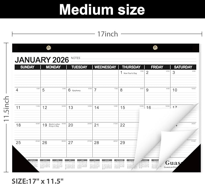 GuassLee Desk Calendar 2026, 19-Month Academic Calendar, Sep. 2025 to Mar. 2027, 17x11.5 Inch School Year Paper Calendar Desk Planner with Julian Date and Ruled Blocks for Office Home