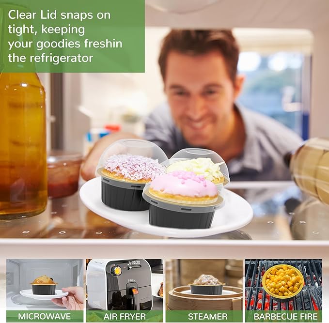 TLAZZ 40 Pack 5 OZ Mini Cake Pans with Lids, Disposable Aluminum Foil Ramekins Muffin Tin, Round Brownie Pudding Cupcake Baking Cups, Mini Cake Containers Flan Molds for Wedding Birthday Party