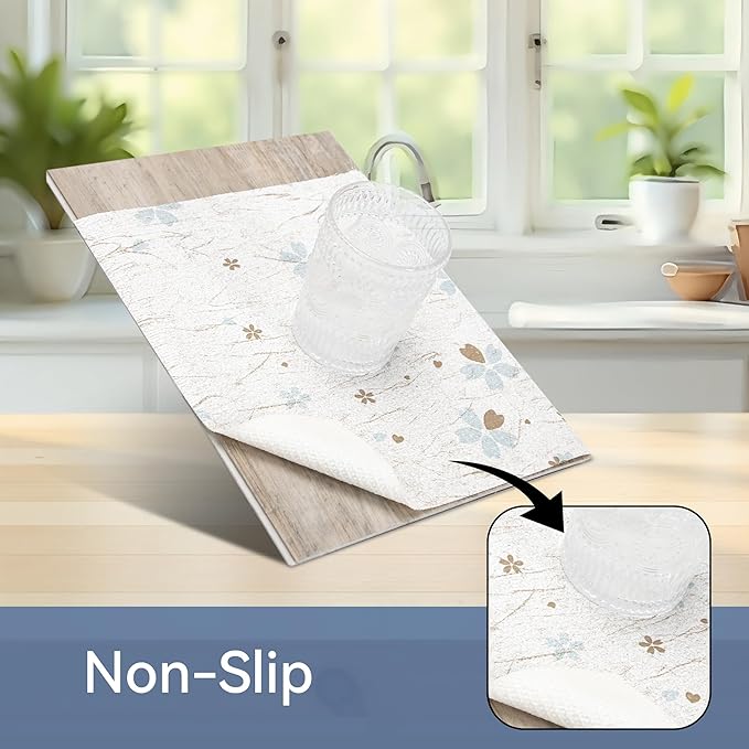 FIFTY FEET 12"x120" Non-Adhesive Shelf Liner for Kitchen Cabinets and Drawers, Washable Non-Slip PVC Cabinet Liner (White Floral)(10 Roll)