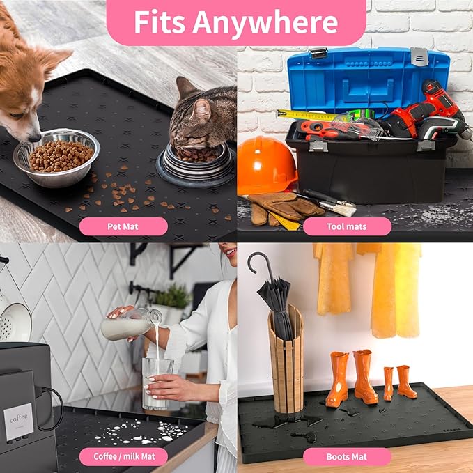 Sdpeia Under Sink Mat 22"×19" Waterproof Silicone Cabinet Liner & Sink Protector for Kitchen & Bathroom, Multi-Purpose Organizers Tray for Pets, Laundry, Cat Litter Mat, Black