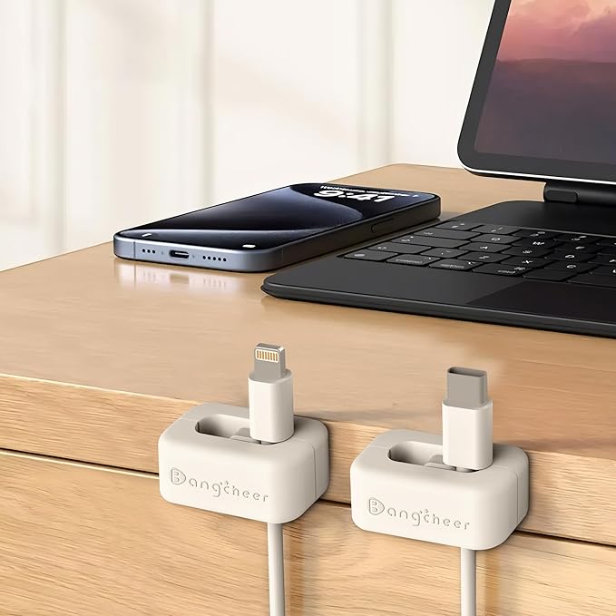 8 Pack Dual-Slot Silicone Cord Cable Clips with Strong Nano Adhesive Cable Organizer Press-to-Lock Design Desktop Wire Management for Home, Office, Car, Desk, Nightstand (White-8Pack)