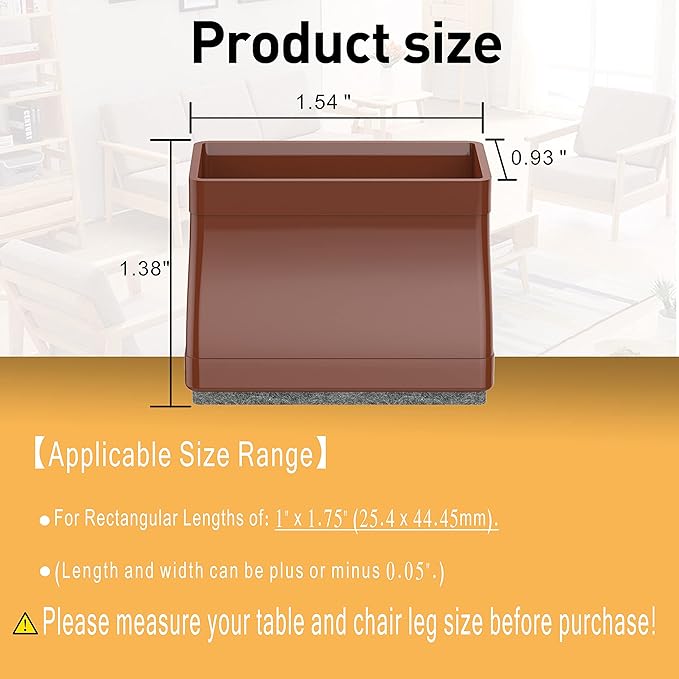 1" x 1.75" Rectangle Chair Leg Floor Protectors for Hardwood Floors Silicone Covers to Protect Wood Tile Floors Felt Pads Furniture Leg Caps Reduce Noise.Easy to Move.16 PCS Brown.