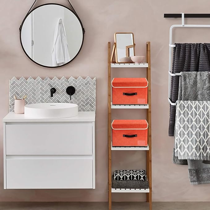 Small storage bins with lids 1-Pack collapsible Linen Closet Organizers and Storage Bins for Shelves with Handles Baby Clothes Storage Boxes with Lids for Home Organization Storage Towel,Socks