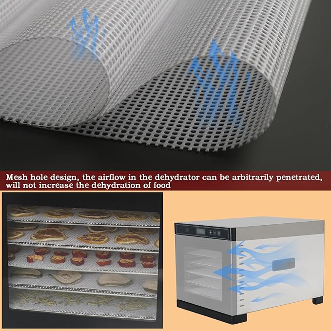 Silicone Dehydrator Sheets 14x14: 10-packs Fine Mesh Liners for Drying Tray - Nonstick Reusable - Compatible with Excalibur Magic Mill & Cosori - Jerky Herbs Fruit