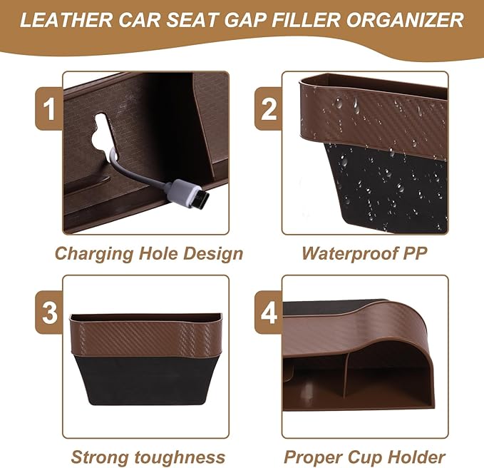 HARFINGTON 2pcs Car Seat Gap Filler Organizer 10.2 x 6.5 x 2.8 Inch PP Universal Car Organizer Storage Box Between Seat and Console (Left+Right) with Cup Holders for Phone Keys, Pink