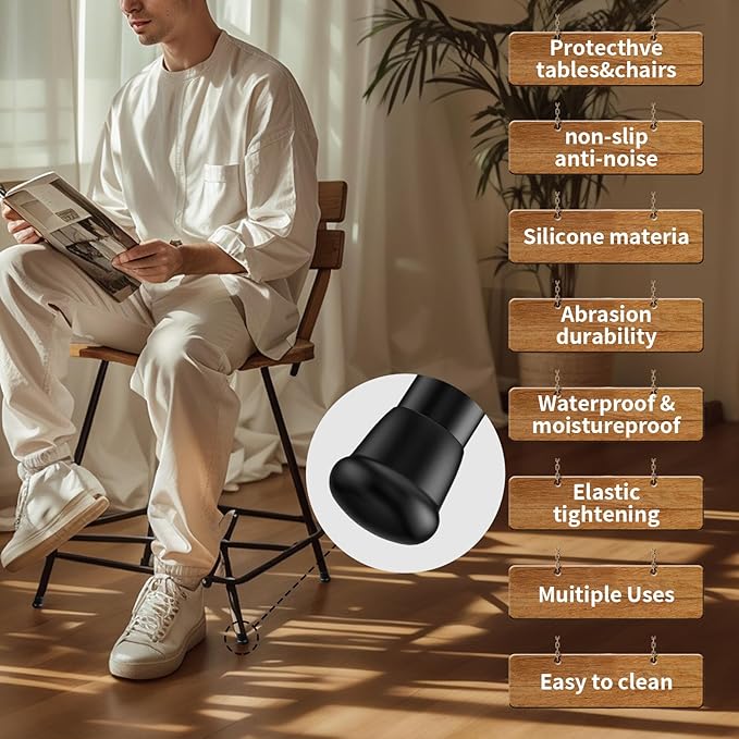 0.75 Inch Heavy Duty Rubber Chair Leg Caps - 8 PCS Non-Slip Furniture Floor Protectors with Metal Inserts for Wood, Tile, Carpet - Fits Chairs, Stools, Bar Stools