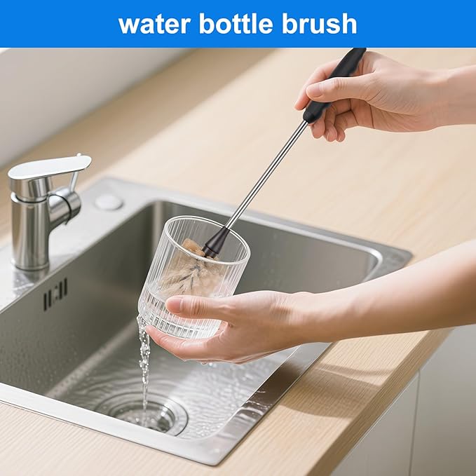 2 Pack Water Bottle Brush, 15-inch Long Handle Cleaning Brush, Kitchen Scrubber, Bottle Brush Cleaner, Suitable for Water Bottles, Cups, Glasses, Baby Bottles, Wine Glasses, Brown