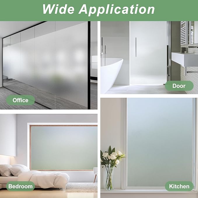 Window Privacy Film Frosted Glass Window Film Decorative, Removable Static Cling Heat Blocking Sun Blocker Front Door Window Covering for Bathroom Home Office (Pure, 35.4" x 78.7")