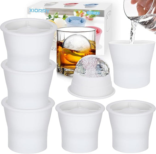 (Upgrade) Ice Molds 6 PCS, Silicone Sphere Ice Mold Maker, Stackable Easy Release Circle Ice Cube Mold with Lids, Spherical Ice Makers with Lids for Whiskey, Cocktails, Bourbon, and Drinks